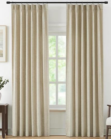 Vision Home Pinch Pleated Light Filtering Curtains Velvet Chenille Window Curtains 102 inch for Living Room Bedroom Semi-Blackout Pinch Pleat Drapes with Hooks 36" Wx102Lx2,Light Taupe