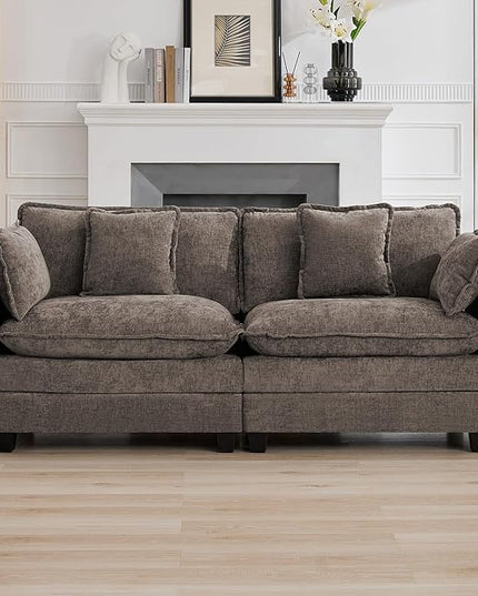 76'' Cloud Deep Seat Loveseat, Upholstered Chenille Modular 2-Seats Sectional Sofa Couch, Modern Comfy Settee Loveseat for Living Room Set, Small Apartment, Brown