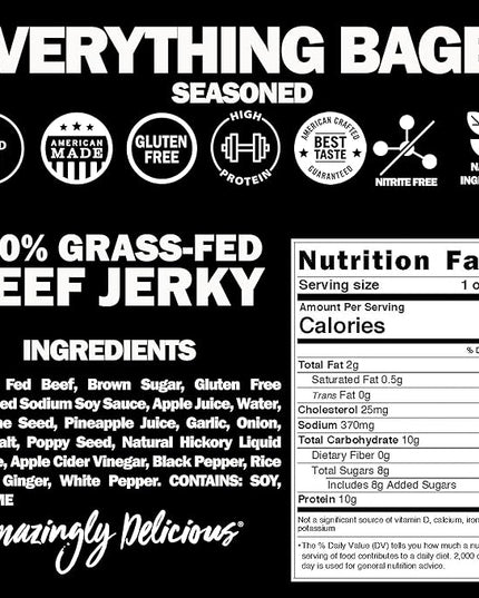 Field Trip Beef Jerky | Gluten Free Jerky, Low Carb, Healthy High Protein Snacks With No Nitrates, Made With All Natural Ingredients | Everything Bagel | 1oz Bags, 12 Pack
