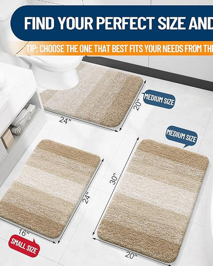 OLANLY Bathroom Rug Set 2 Piece, Soft Absorbent Microfiber Bath Rug Set, Non-Slip, Machine Wash Dry, Plush Shaggy Bath Mats for Bathroom (30"x20"+24"x16", Tan)