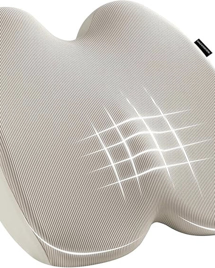 Skechers Seat Cushion, Ergonomic Memory Foam Cushion for Long Sitting Hours on Office & Home Chair, Car Seat Cushion for Sciatica, Coccyx Cushion,Beige