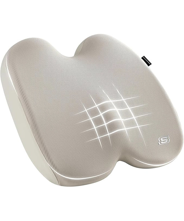 Skechers Seat Cushion, Ergonomic Memory Foam Cushion for Long Sitting Hours on Office & Home Chair, Car Seat Cushion for Sciatica, Coccyx Cushion,Beige