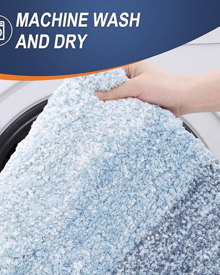 OLANLY Bathroom Rug Set 2 Piece, Soft Absorbent Microfiber Bath Mats and U-Shaped Contour Toilet Rug, Non-Slip, Machine Wash Dry, Plush Shaggy Bath Mats for Bathroom (30"x20"+24"x20", Blue)