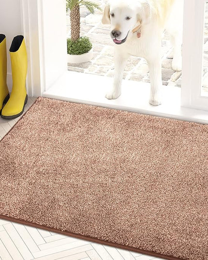 PURRUGS Dirt Trapping Door Mat 20" x 31.5", Non-Slip Machine Washable Entry Rug, Shoe Scraper, Dog Doormat, Super Absorbent Welcome Mat for Front & Back Door, Muddy Shoes & Paws, Brown-Light Cream