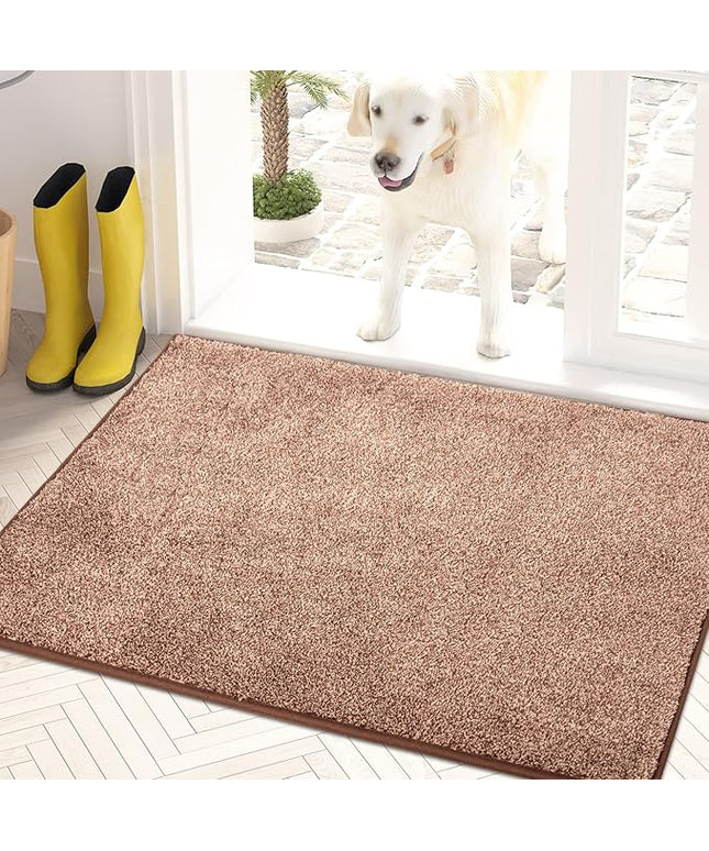 PURRUGS Dirt Trapping Door Mat 24" x 35.5", Non-Slip Machine Washable Entry Rug, Shoe Scraper, Dog Doormat, Super Absorbent Welcome Mat for Front & Back Door, Muddy Shoes & Paws, Brown-Light Cream