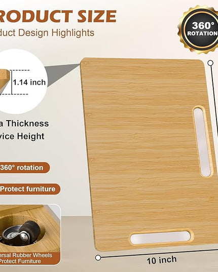 Joy&Grace Appliance Slider for Kitchen Appliances 360° Rolling Sliding Tray for Coffee Maker Countertop, Bamboo Coffee Pot Slider Rolling Tray (Natural, Medium 14.5" x 10")