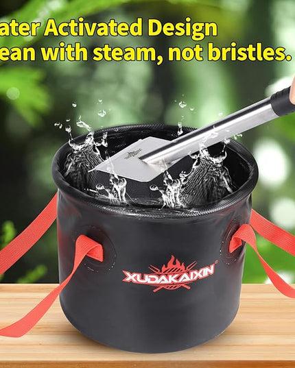 Upgraded Grill Brush Bristle Free,Water-Activated steam Effectively Cleans The Grill.Unique Wave pad for Cast Iron/ (Black-Water Bucket)