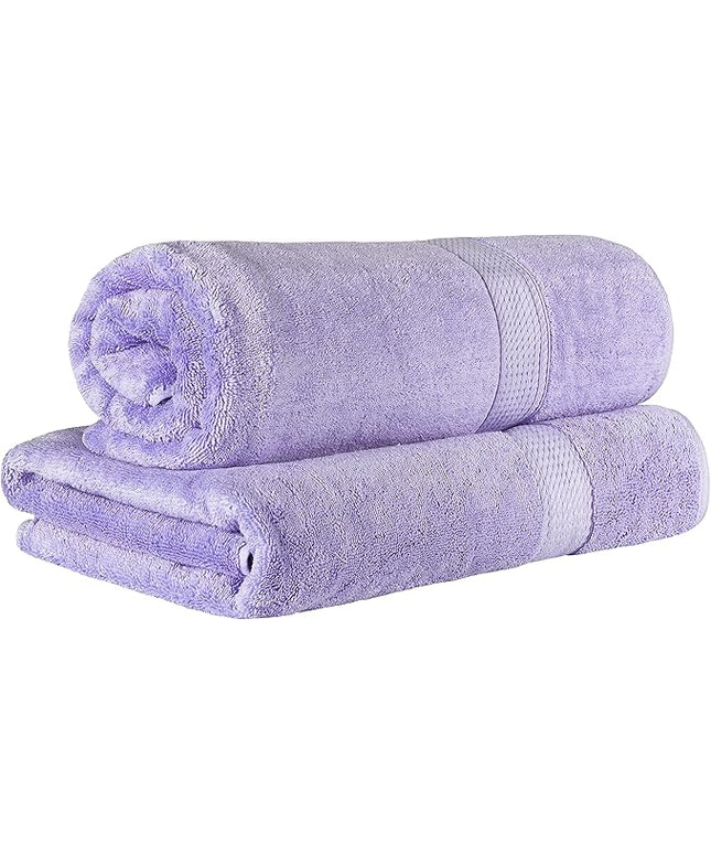 Superior Egyptian Cotton Pile Bath Sheet Set of 2, Ultra Soft Luxury Towels, Thick Plush Essentials, Absorbent Heavyweight, Guest Bath, Hotel, Spa, Home Bathroom, Shower Basics, Purple
