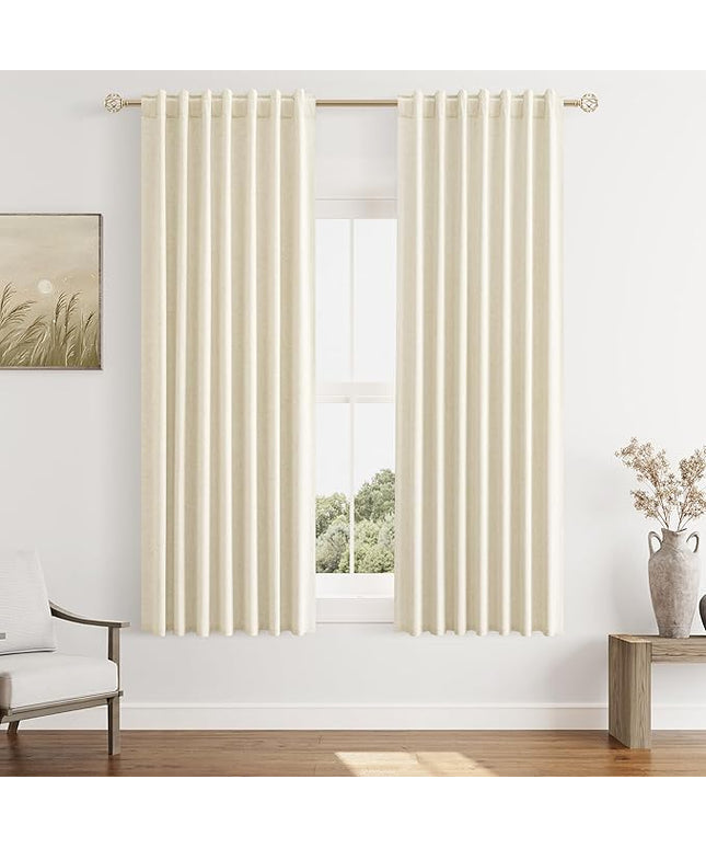 Guken Blackout Curtains 63 Inch Length 2 Panels Set for Living Room Bedroom Back Tab Thermal Insulated 100% Black Out Linen Drapes Room Darkening Window Curtains 63 Inches Long,Warm Beige