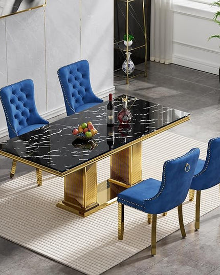 HomVent 68.11'' Faux Marble Dining Table Set for 4, Modern Rectangle Kitchen Table Set with Faux Marble Table Top & Stainless Steel Base for Kitchen Dining Room