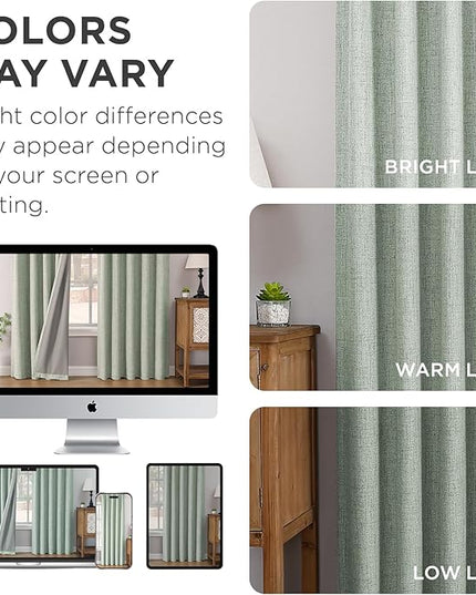 Joydeco Pinch Pleated Curtains - 100% Blackout for Bedroom, Sage Green Linen Curtains 40" W x 84" L, Thermal Insulated 2 Panels Light Blocking Drapes, Back Tabs for Living Room
