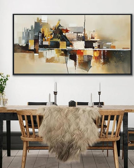 Yellow Abstract Wall Art for Living Room - Modern Wall Art - Framed Large Wall Decor - Canvas Pictures for Bedroom, Office, Above Bed - Contemporary Artwork for Home Decor 24×48IN