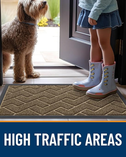 OLANLY Front Door Mat Indoor Outdoor Entrance, Waterproof All-Season, All-Weather Doormat, Sturdy Natural Rubber, Low Profile, Easy Clean Patio Porch Entryway Mat, Herringbone Brick (Brown, 71x23)