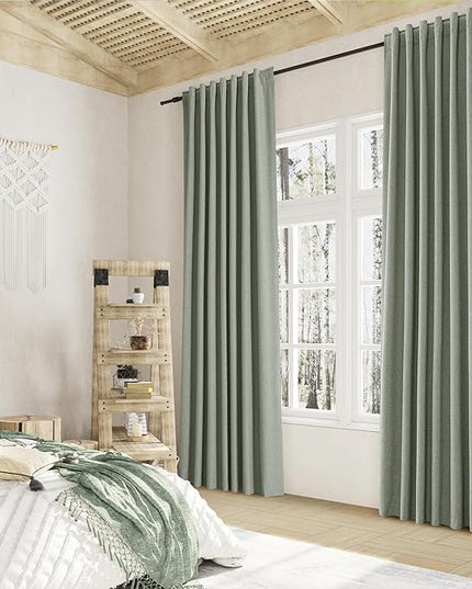Guken Blackout Curtains 96 Inch Length 2 Panels Set for Living Room Bedroom Back Tab Thermal Insulated 100% Black Out Linen Drapes Room Darkening Window Curtains 96 Inches Long,Desert Sage