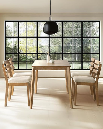 4-Piece Farmhouse Dining Set, Wooden Table with 2 Chairs, Bench Seat, Mid-Century Modern Wooden Table & Upholstered Chair Set for Home, Kitchen, Dining Room, Solidwood Legs