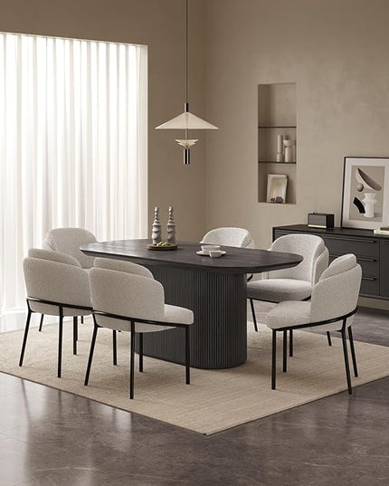 Guyii 7-Piece Oval Dining Table Set, 70" Modern Kitchen Table with 6 Chairs, Indoor Rectangular Dining Room Table for Kitchen, Living Room, Black