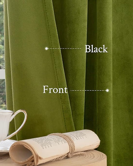 LAMIT Moss Green Velvet Blackout Curtains 84 Inch, Vintage Thermal Insulated Room Darkening Drapes for Living Room Back Tab and Rod Pocket Privacy Window Panels for Bedroom, 2 Panels, 52 x 84 Inch