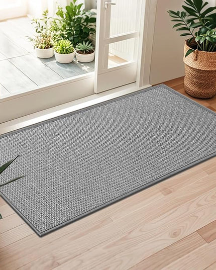 LEKEEPGO Door Mat 24"x47", Non Slip Door Mat Indoor Entrance, Rubber Backing Front Indoor Door mat Washable Absorbent Low-Profile Entryway Entry Resist Dirt Inside Door Mats, Light Grey