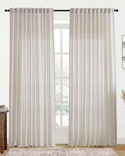 XTMYI Oatmeal Country Curtains for Living Room,Sheer Linen Shabby Chic Curtains for Bedroom 70 Inches Wide 9 Inches Long