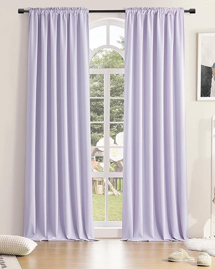 DONREN 96 Inches Long 2 Panels Blackout Curtain Panels for Bedroom - Rod Pocket Thermal Insulated Drapes for Living Room(Lavender Purple,52 W x 96 L)