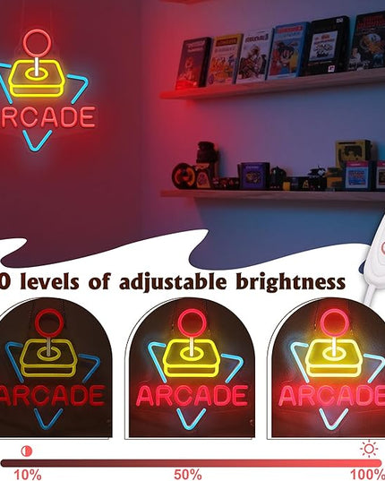 Arcade Neon Signs for Wall Decor, Gaming Gamer Neon Lights for Bedroom, Neon Business Signs Suitable for Man Cave Bar Pub Restaurant Christmas Gift Art - 5V USB Power with Hanging Chain Hooks