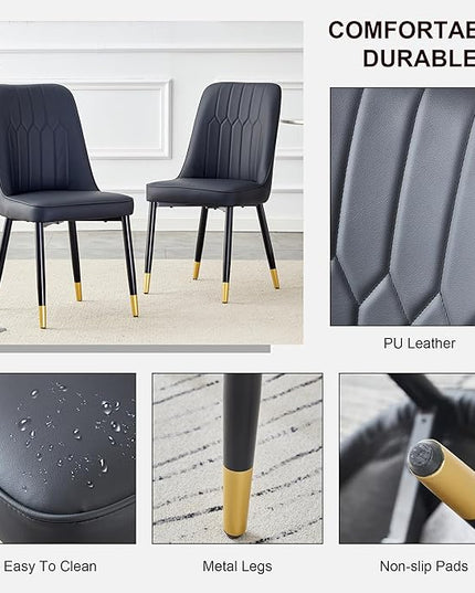 Black Dining Table Set for 4, Dining Room Table Set for 4, Sintered Stone Kitchen Table Top and Modern Chairs Set of 4 for Kitchen Dining Room, Small Space
