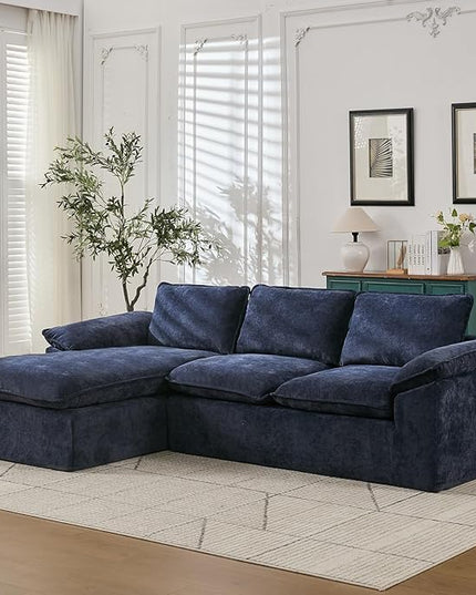 105.6”L Shape Modular Sectional Couch for Living Room, Modern Cloud Sectional 3 Seat Sofa with Oversized Chaise, Woven Texture Upholstery Boneless Couch (Blue, Left Facing Chaise)