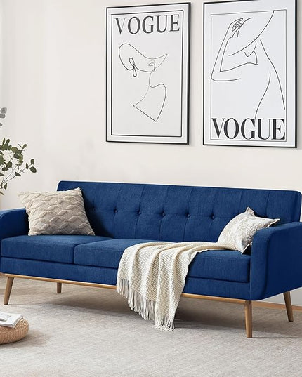 HUIMO Sofa Couch, Mid Century Modern Sofa with Solid Wood Frame, Button Tufted Couch for Bedroom, Living Room, Office, Apartment (Dark Blue, 80 inch)