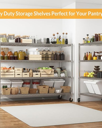 Himimi Storage Shelves with Wheels, 4-Tier Heavy Duty Steel Wire Rack Storage Shelving, Adjustable Metal Storage Shelves for Garage Kitchen Pantry Bathroom Laundry 18" D*60" W*72" H, Silver
