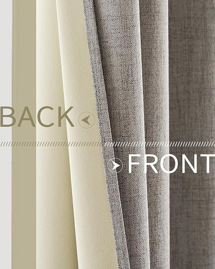 MIULEE 100% Blackout Linen Textured Curtains for Bedroom Solid Thermal Insulated Warm Taupe Grommet Room Darkening Curtains & Drapes Luxury Decor for Living Room Nursery 52 x 96 Inch (2 Panels)