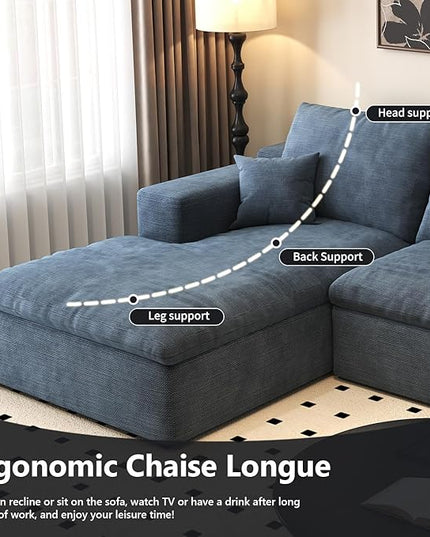 136.6'' L-Shaped Modern Modular Sectional Cloud Couch, 4-Seat Chenille Deep-Seat Sofa with Pillow for Living Room, Bedroom, Apartment, Ocean Blue