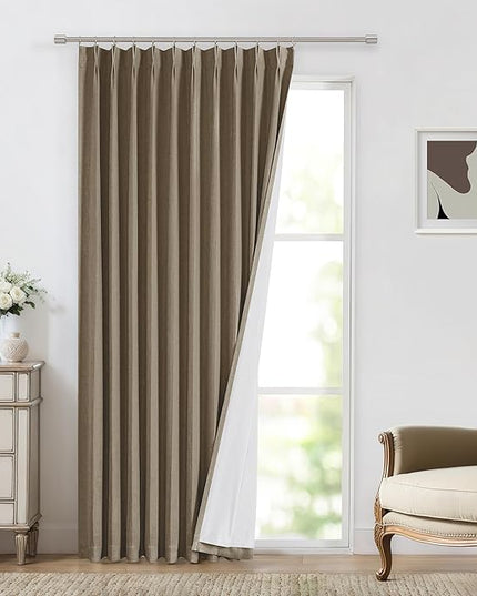 Vision Home Brown Pinch Pleated Full Blackout Curtains Linen Blended 60" Wide Thermal Insulated Window Panels 84 inch for Bedroom Living Room Darkening Pleat Drapes with Hooks Back Tab 60" Wx84 Lx1