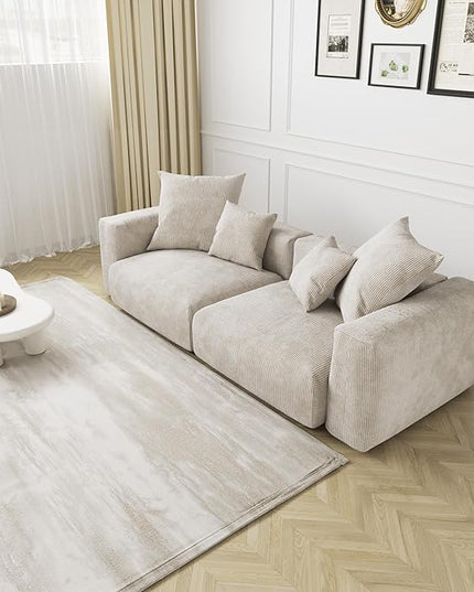 JACH 102" Sectional Couch with 4 Pillows, Corduroy Modular Sectional Sofa, Cushion Covers Removable, Oversized Love Seat Sofas Couches for Living Room, Office, Apartment, Beige
