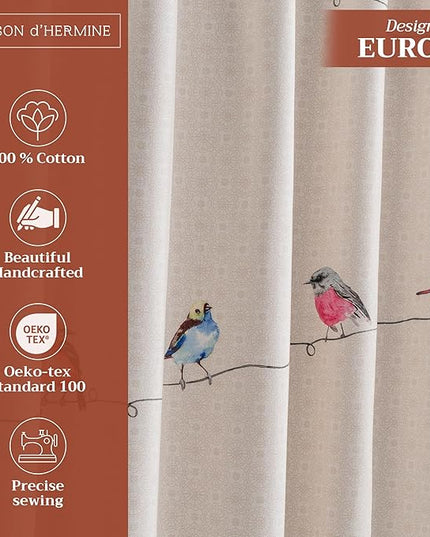 Maison d' Hermine Curtains for Living Room 100% Cotton 124 inch Length Two Panels Light Filtering Curtains for Bedroom Windows with Rod and Loop Pockets Drapes (Birdies On Wire, 50" W x 124" L)