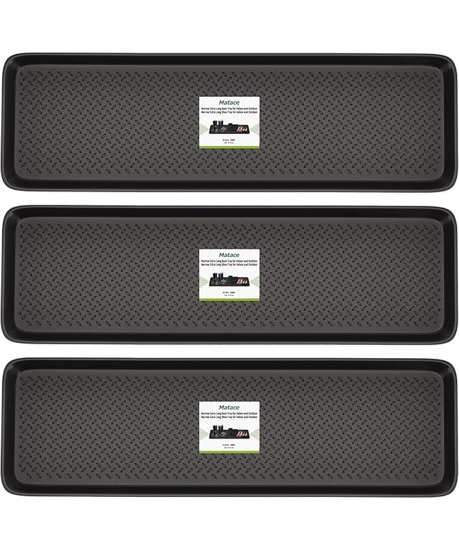 Matace 3 Pack Rubber Extra Large Shoe Tray for Entryway,Long Boot Tray,Slim Boot Mat for Indoor and Outdoor Use,16x55 in, Rectangular (Pack of 3)