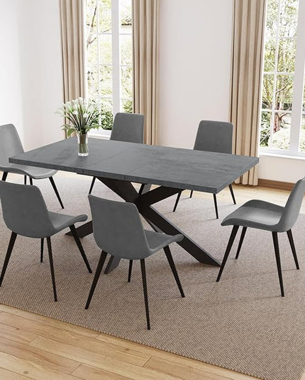ZckyCine 7-Piece Dining Table Set, 6-Person Modern Rectangular Wooden Expandable Dining Table and 6-Person Leather Dining Chairs, 6-Person Kitchen Table and Chairs, Perfect for Kitchen Dining