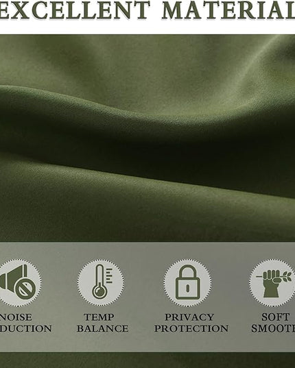 DONREN Olive Green Blackout Curtains 48 Inch Length 2 Panels Set - Rod Pocket Room Darkening Thermal Insulated Curtains & Drapes for Boys Bedroom/Cabin/Loft,W52 x L48 Inches Long