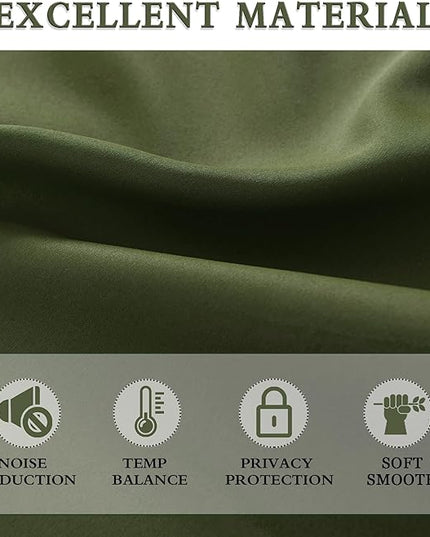 DONREN 108 inch Extra Length Blackout Curtains for Villa Bedroom, Dark Green Room Darkening Thermal Insulated Window Panels for Patio (52" Wide x 108" Long,Olive,2 Pieces)
