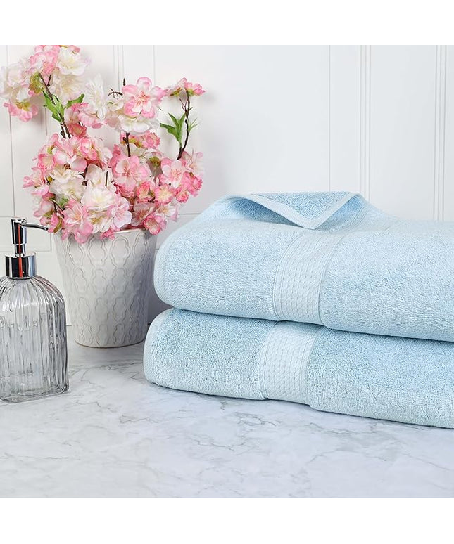 Superior Egyptian Cotton Pile Bath Sheet Set of 2, Ultra Soft Luxury Towels, Thick Plush Essentials, Absorbent Heavyweight, Guest Bath, Hotel, Spa, Home Bathroom, Shower Basics, Light Blue
