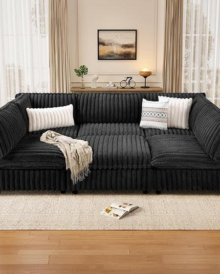 KKL Modular Sectional Sofa Bed, Convertible L/U-Shaped Sleeper Couch for Living Room, Modern Reversible Design, Black