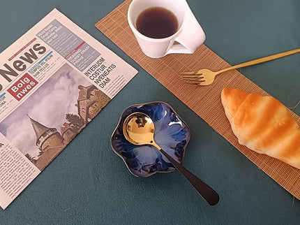 Coffee Spoon Rest for Coffee Bar Accessories, Small Spoon Rest for Coffee Station, Flower Ceramic Tea Spoon Holder for Teaspoon Rest for Tea Spoon, 1 PC (Retro, Sapphire)