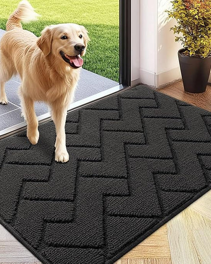hicorfe Front Door Mat Outside Entrance,24"x35" Absorbent Muddy Dirt Resist Welcome Door Mats Outdoor Indoor,Stain and Fade Resistant,Non Slip Backing Entry Mat Doormat for Entryway (Charcoal)