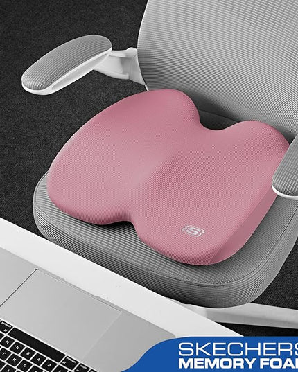 Skechers Seat Cushion, Ergonomic Memory Foam Cushion for Long Sitting Hours on Office & Home Chair, Car Seat Cushion for Sciatica, Coccyx Cushion,Pink