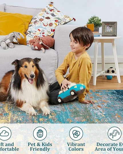 Area Rug 4x6 Stain Resistant Carpet Modern Abstract Rugs Ultra Soft Indoor Floor Cover Accent Rug Low Pile Thin Rug for Living Room Bedroom Dining Room, Multi Color