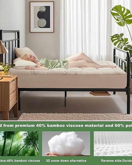 BEDLORE Twin XL Mattress Topper Viscose Derived from Bamboo, Thick Pillow Top Mattress Pad with Deep Pockets for 6-15 inches Mattress, Soft Mattress Topper College Dorm Size for Back Pain(Beige)