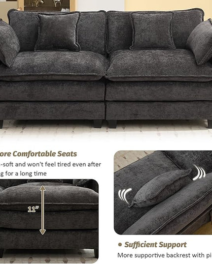 76'' Cloud Deep Seat Loveseat, Upholstered Chenille Modular 2-Seats Sectional Sofa Couch, Modern Comfy Settee Loveseat for Living Room Set, Small Apartment, Dark Grey
