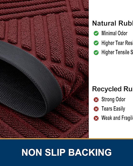 Smiry Half Circle Front Door Mat Outside Entrance,Heavy Duty Outdoor Indoor Natural Rubber Doormat,Non Slip,Trap Dirt and Moisture,Easy Clean,Low Profile Patio Porch Entryway Mat,29.5x17, Wine Red