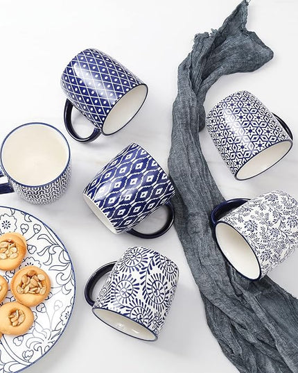 Selamica 10 oz Coffee Mugs Set of 6 with Handle, Coffee Cups Ceramic for Cappuccino Latte Cocoa Milk Tea, Dishwasher Microwave Safe, Vintage Blue