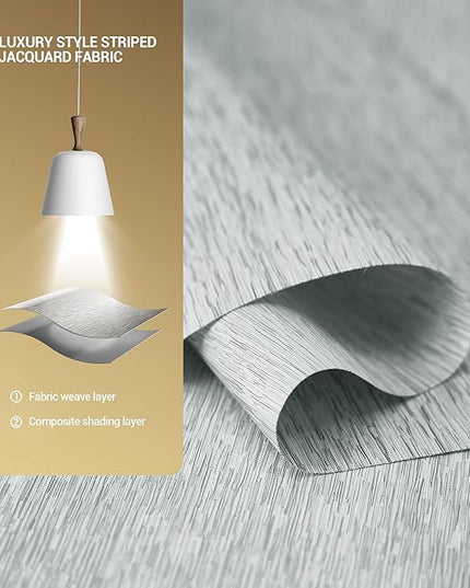 Boolegon Blackout Roller Shades for Windows, Cordless Jacquard Fabric-Matched Roller Blinds, Easy to Install Privacy UV Protection Blinds for Home, Office, Light Filtering Grey, Custom Size