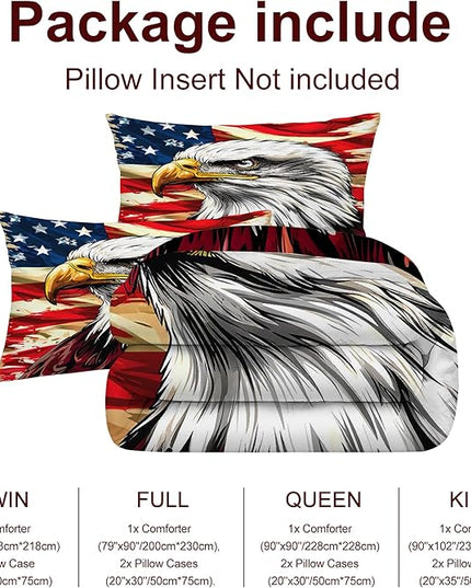 American Flag Comforter Set King Size Boys USA Eagle Bedding Set for Kids Teens Animal Bird Pattern Comforter Red Striped Stars Quilt Set with 1 Comforter +2 Pillowcases